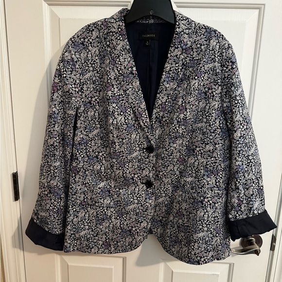 Talbots Jackets & Blazers - Talbots Tiny Ditsy Blue Floral Cotton Jacket Blazer Notch Collar Size 16